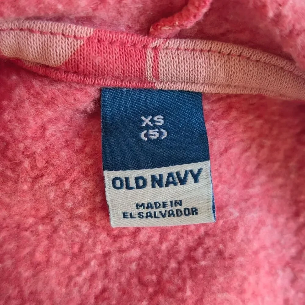 Old Navy Girls Size 5T Pink Heart Graphic Print Pullover Hoodie Sweatshirt